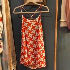 Orange and white block patterned dress